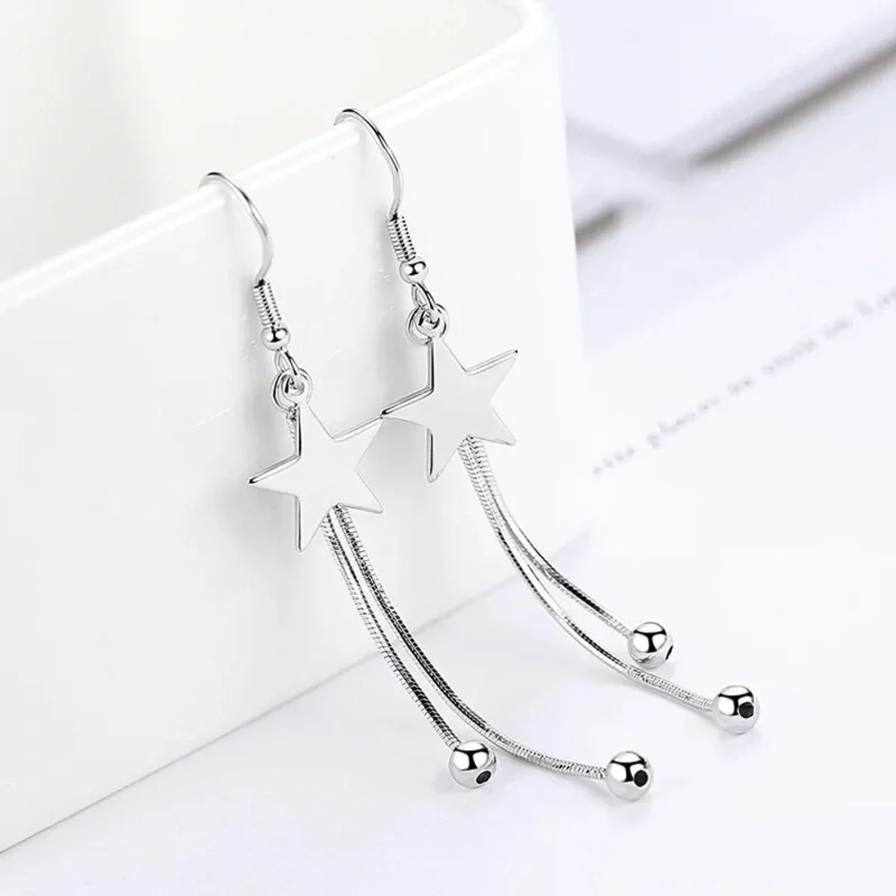 925 Sterling Silver luxury star Tassel bead earrings for women fashion p… - Picture 1 of 5